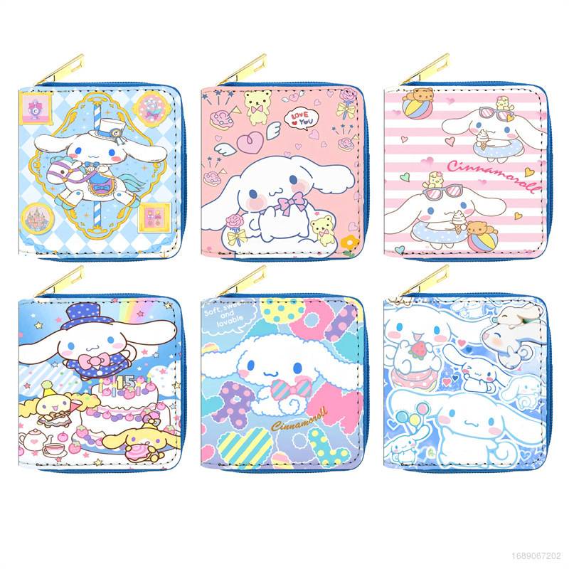 SANRIO Yyds Ví Da PU Ngắn Đựng Thẻ / Tiền Xu Có Khóa Kéo Họa Tiết Hoạt Hình Cinnamon Dễ Thương Cho Học Sinh Nữ