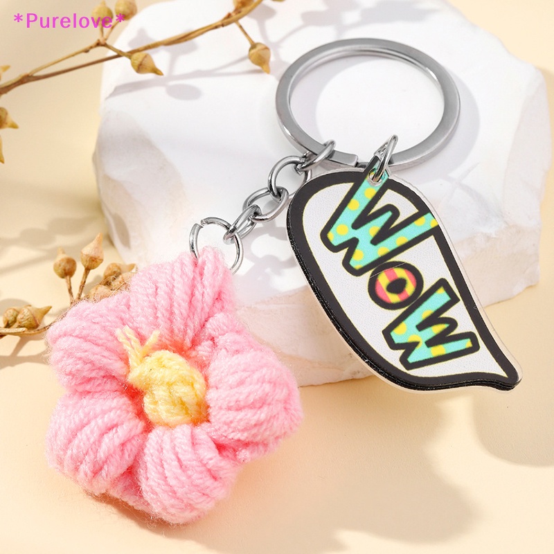 Móc Chìa Khóa Xe Hơi / Túi Xách Đan Len Thủ Công Hình Hoa Hồng Dễ Thương Cho Nữ Mới