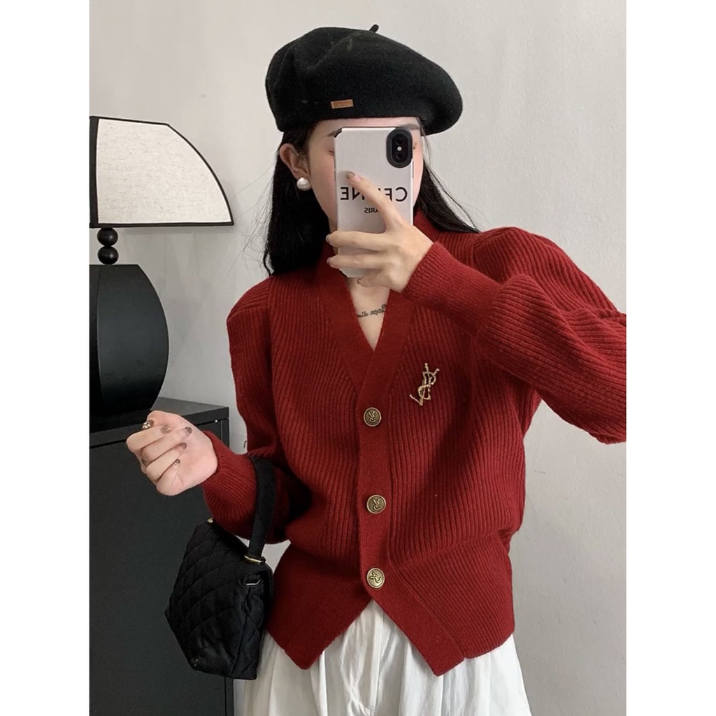 Áo Khoác Cardigan Dệt Kim Cổ Chữ V Dáng Ngắn Thời Trang Cho Nữ