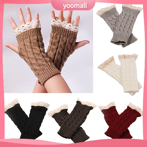 Găng Tay Len Hở Ngón Mềm Mại Giữ Ấm Mùa Đông Cho Nữ