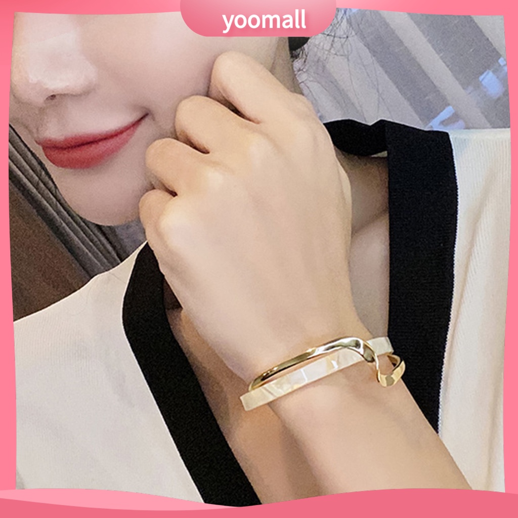 [YM] Vòng Đeo Tay Hở Mạ Điện Sáng Bóng Hai Lớp Dạng Bảng Trắng Có Thể Điều Chỉnh Mặc Hàng Ngày