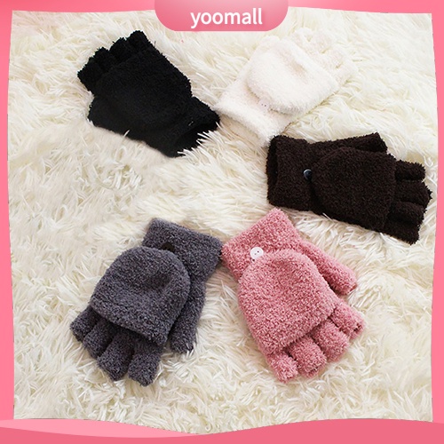 Găng Tay Lông Cừu San Hô Mềm Mại Giữ Ấm Cổ Tay Không Ngón Thời Trang Cho Nữ