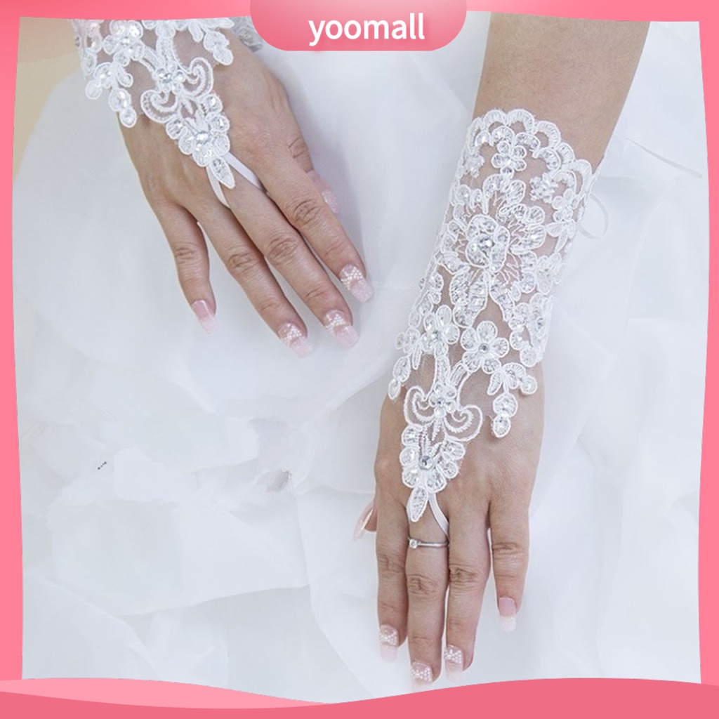 Găng Tay Ren Đính Hạt Thanh Lịch Cho Nữ