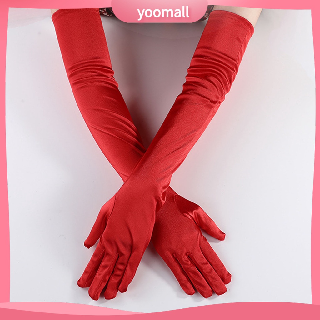 1 Đôi Găng Tay Dài Đến Khuỷu Tay Bằng Vải Satin Siêu Mềm Co Giãn Không Phai Màu Trang Trí Tiệc Cưới Cho Nữ