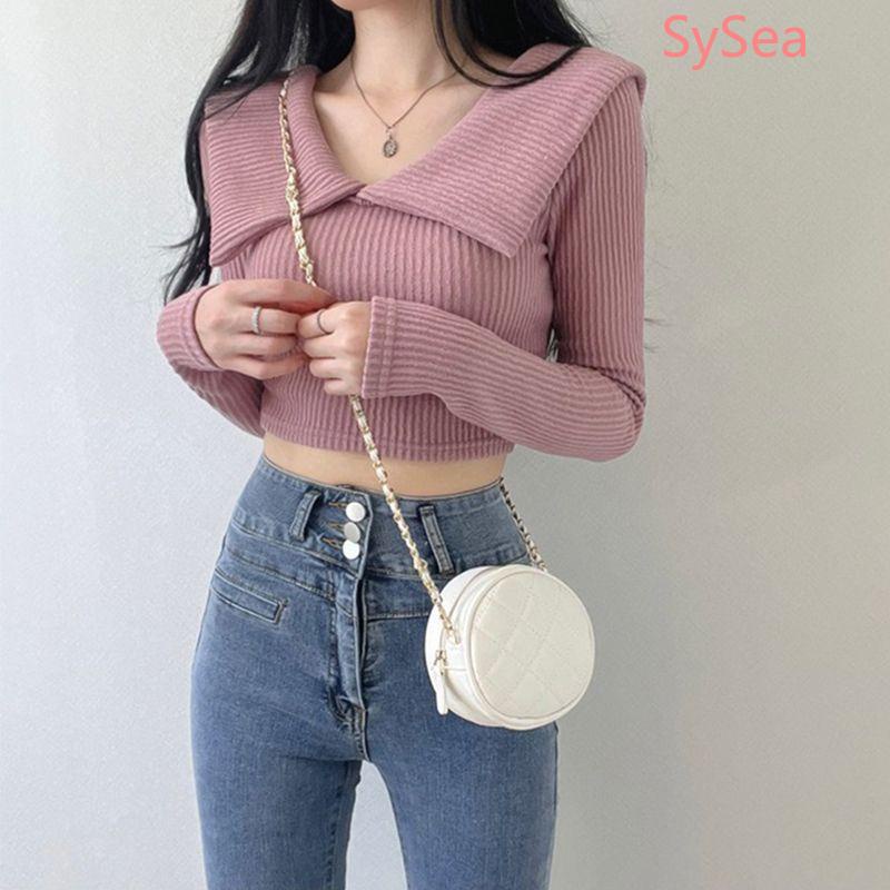 Áo Croptop Tay Dài Cổ Chữ V Quyến Rũ Thời Trang Cho Nữ