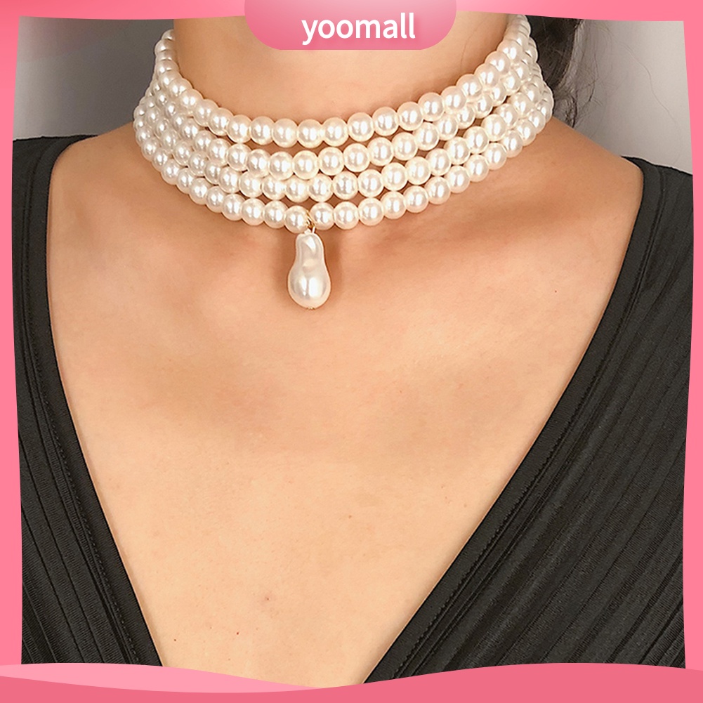 Vòng Cổ Choker Nhiều Lớp Đính Hạt Ngọc Trai Nhân Tạo Thanh Lịch Dành Cho Nữ