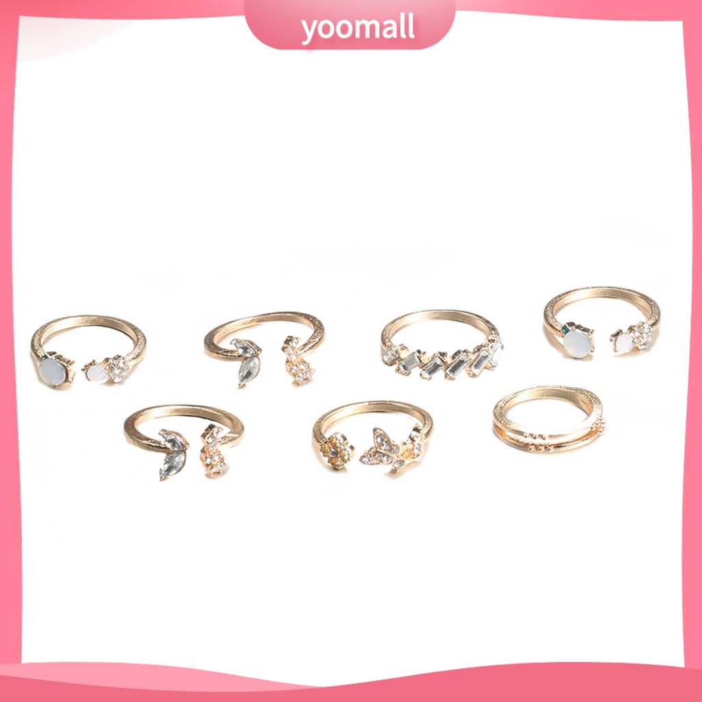Bộ 7 Nhẫn Mở Đính Đá Lấp Lánh Trang Nhã Dành Cho Nữ