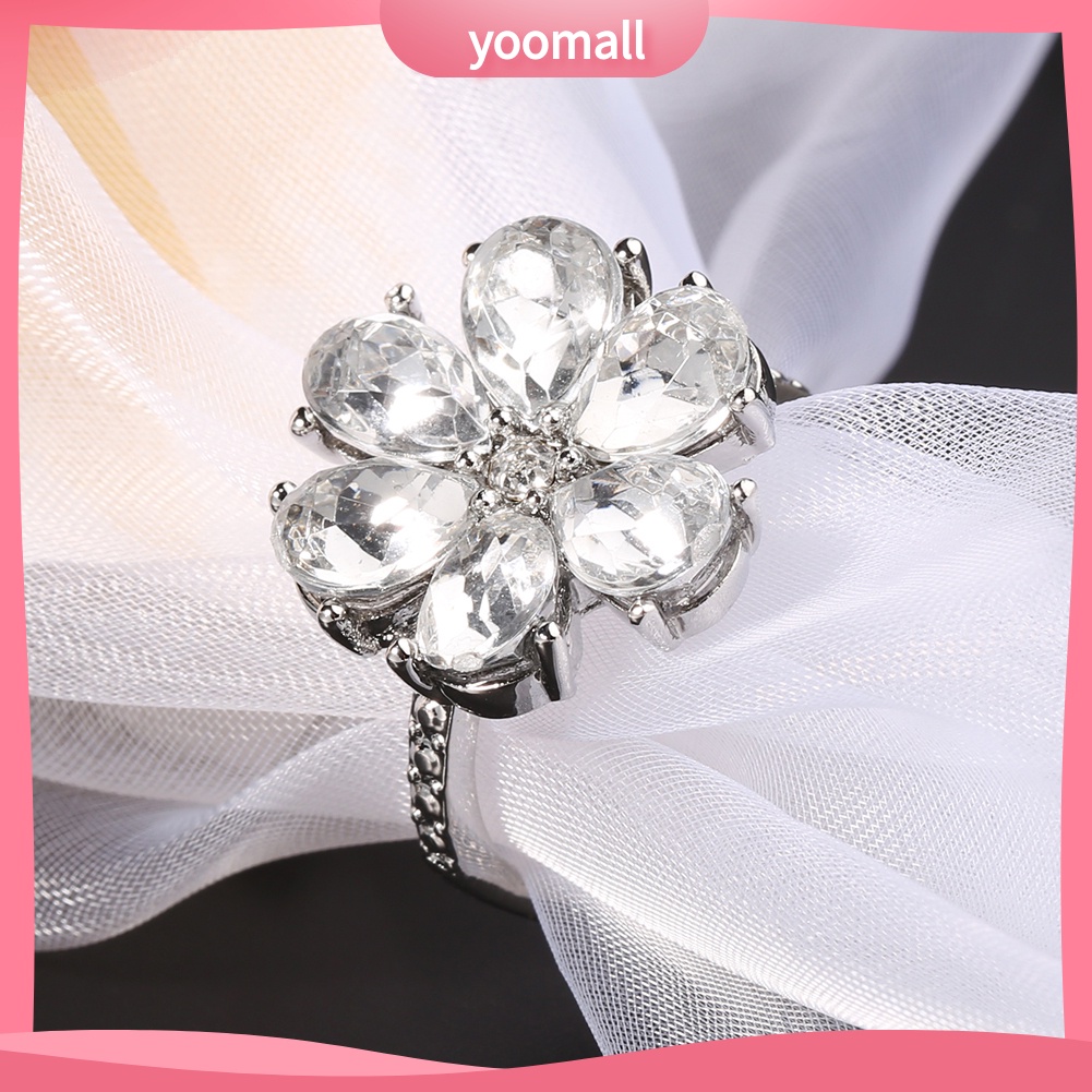 Nhẫn Đính Hôn Mặt Hoa Đính Đá Zircon Thời Trang Dành Cho Nữ