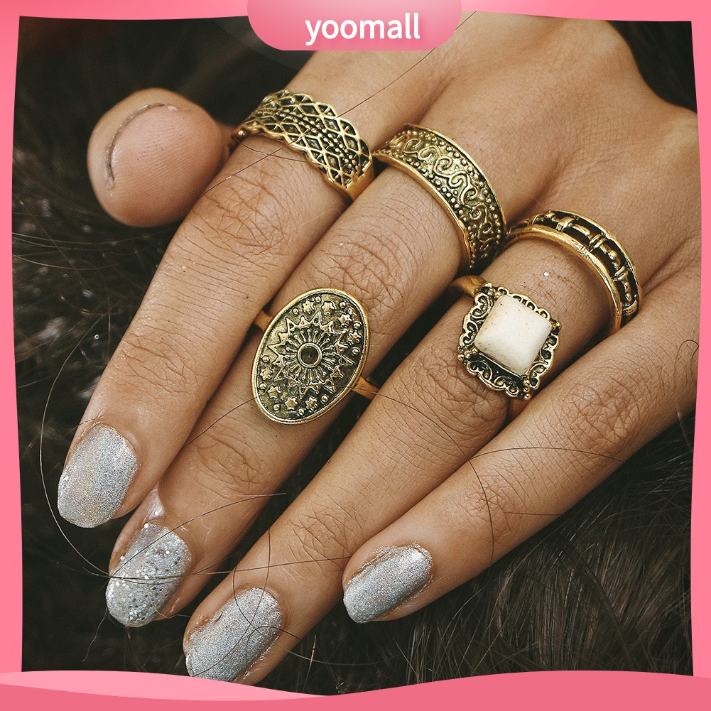 Set 5 Nhẫn Đeo Khớp Ngón Tay Phong Cách Cổ Điển Dành Cho Nữ