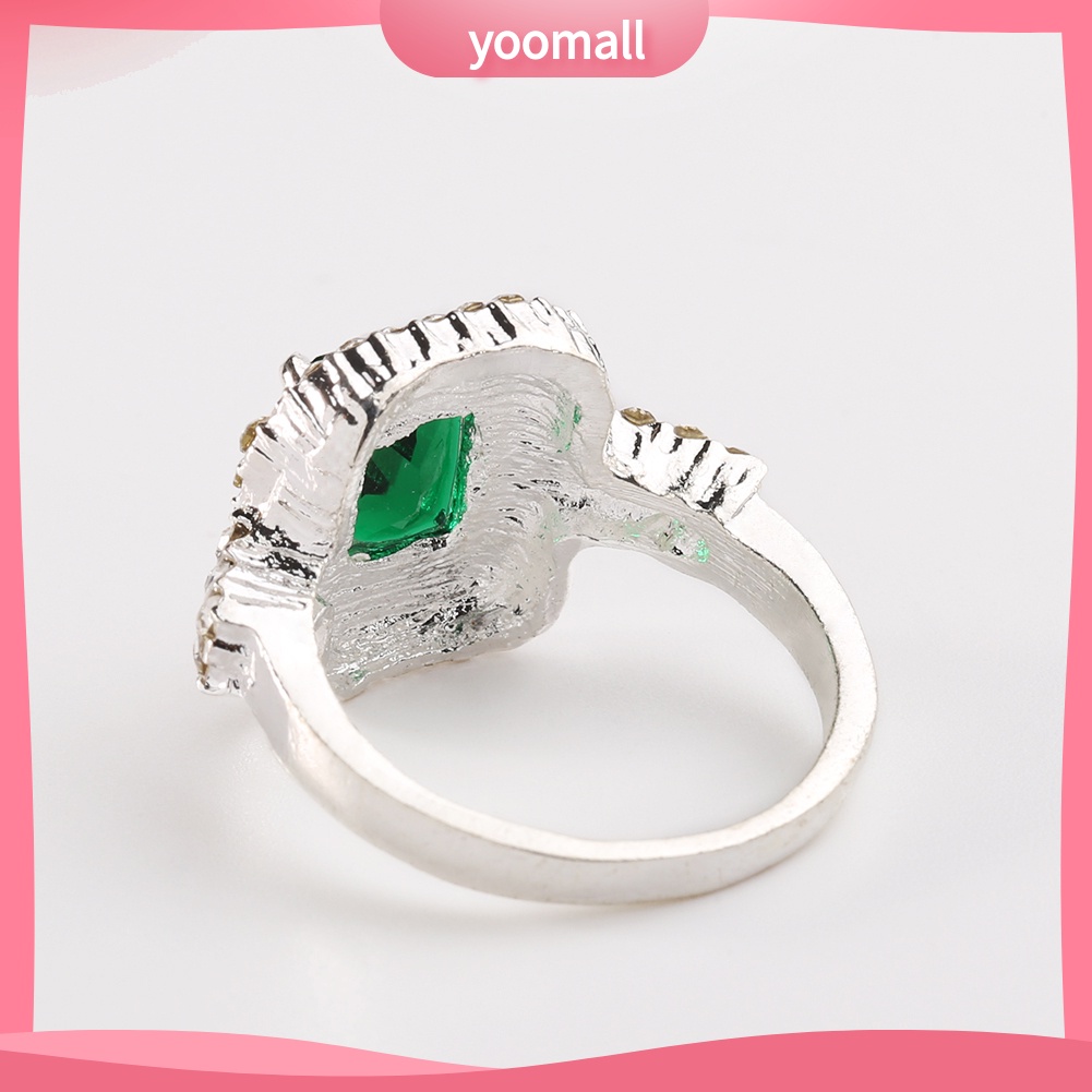 Nhẫn Cưới Mạ Bạc Đính Đá Zircon Xanh Lá Thời Trang Cho Nữ