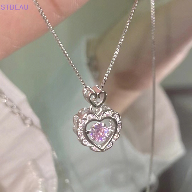 [Cxsteau] Vòng cổ Bạc Mặt Hình Trái Tim Rỗng Màu Hồng Thời Trang Vintage Thanh Lịch Làm Quà Tặng Đám Cưới Cho Nữ