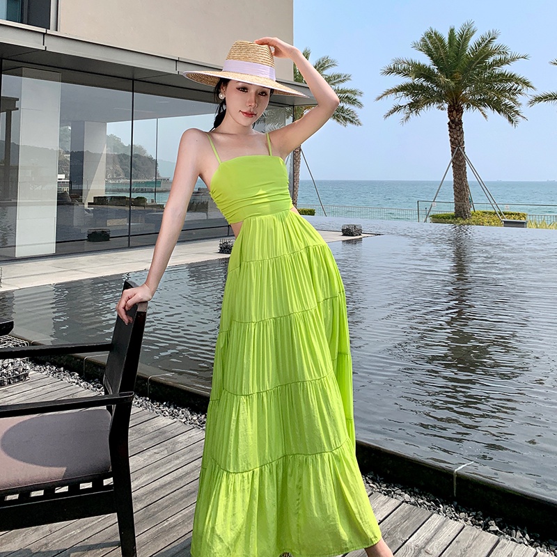 Đầm Hai Dây Chiết Eo Thời Trang Sang Trọng Cho Nữ