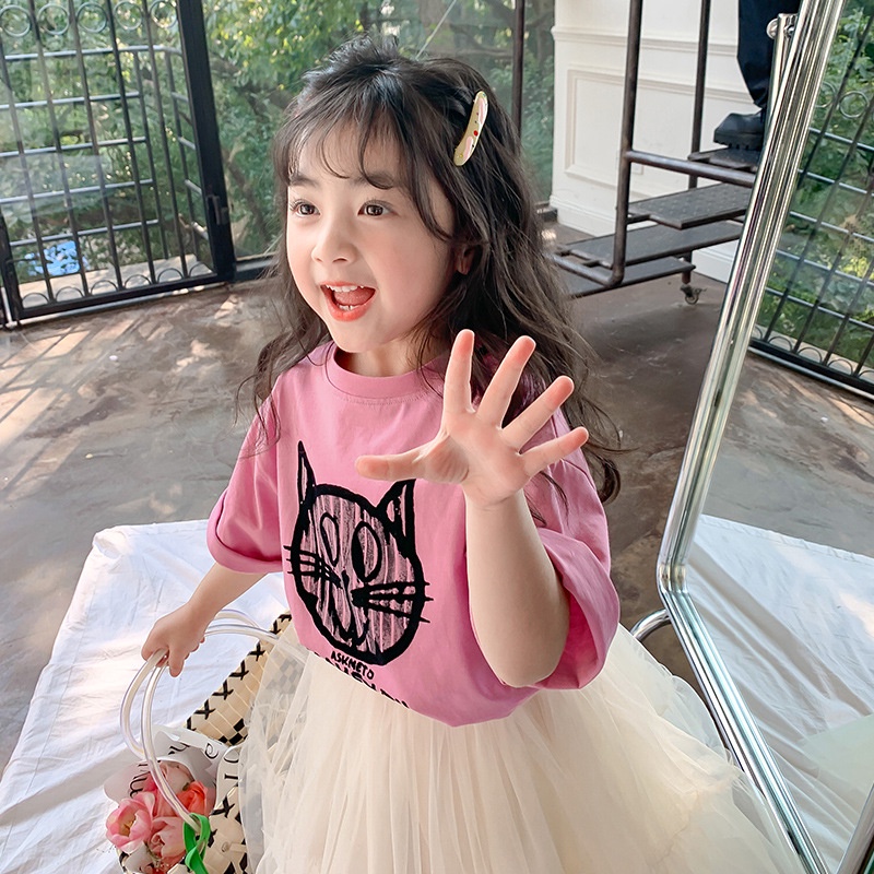 Áo Thun Cotton Màu Trắng Tay Ngắn Thời Trang Mùa Hè 2023 Mới Cho Bé Gái