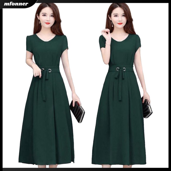 Đầm Midi Tay Ngắn Cổ Tròn Dáng Rộng Cỡ Lớn Thời Trang Mùa Hè Xinh Xắn Cho Nữ