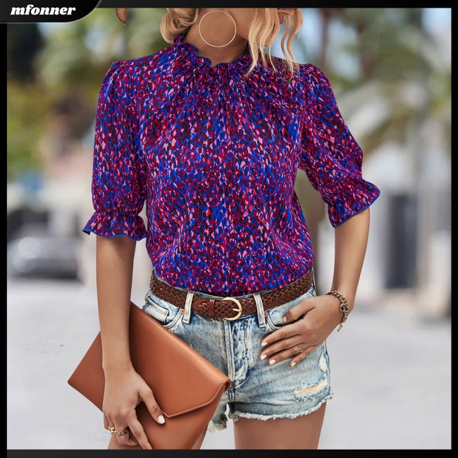 Áo Sơ Mi Tay Ngắn Cổ Bèo Họa Tiết Hoa Thanh Lịch Thời Trang Mùa Hè Cho Nữ