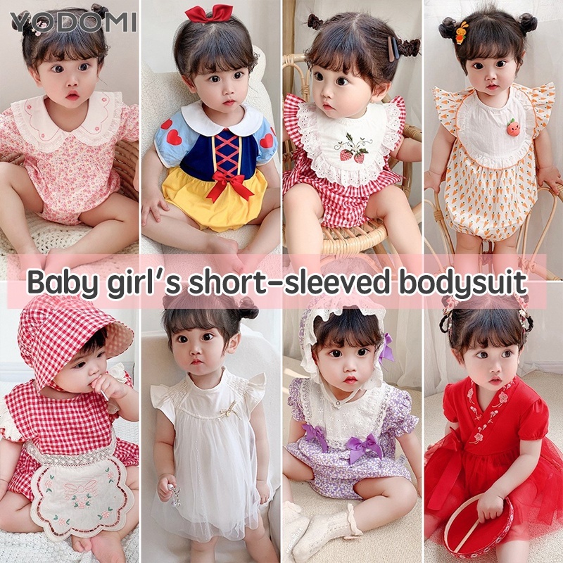Áo Liền Quần Tay Ngắn Bằng Cotton In Hoa Dành Cho Bé Gái Sơ Sinh 0884