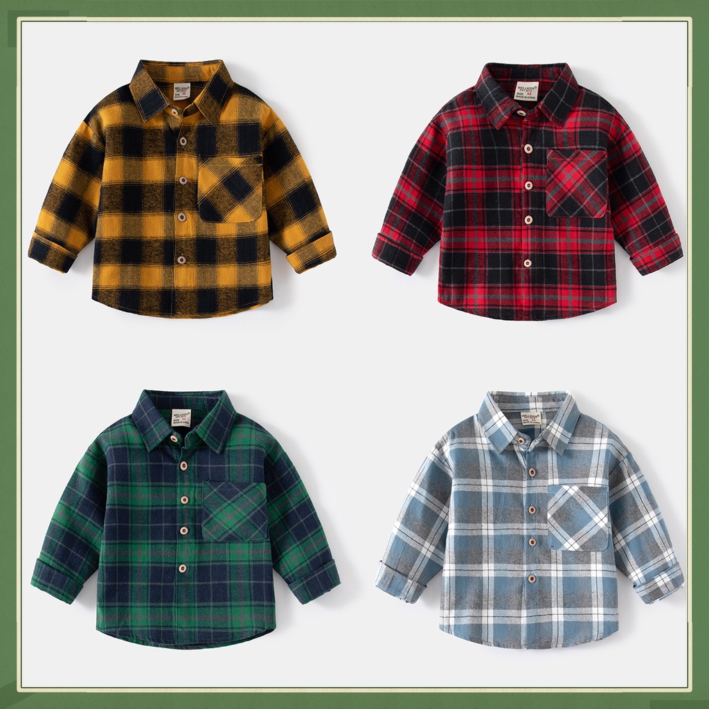 Áo Sơ Mi Cotton Tay Dài Cổ Bẻ Sọc Caro Thời Trang Mùa Xuân Cho Bé Trai 1-6 Tuổi