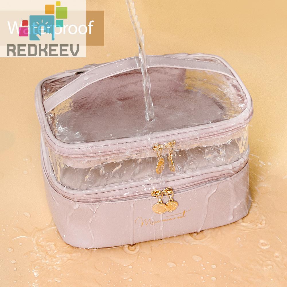 Túi Đựng Đồ Trang Điểm Bằng Da PU PVC Hai Lớp Có Tay Cầm Dành Cho Nữ