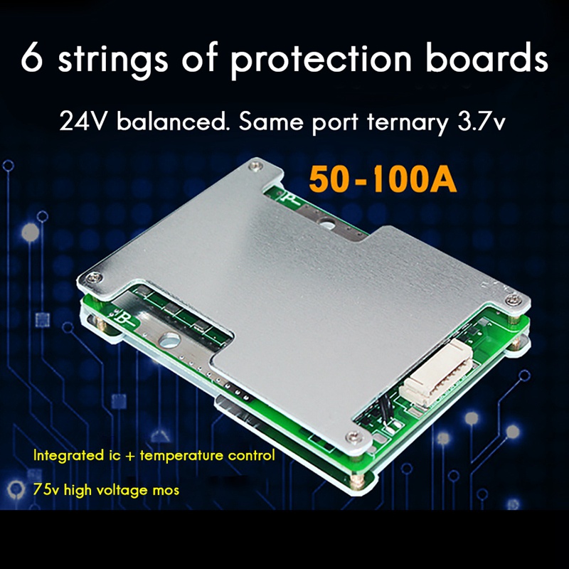 Bảng Mạch Bảo Vệ Pin Sạc 6S 24V BMS Lithium MOS Tăng Cường Bảo Vệ PCB-50A