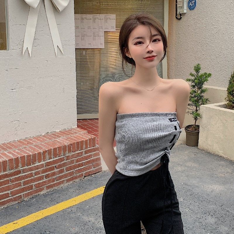 Áo Ống Dệt Kim Màu Xám Phong Cách Pháp Thời Trang Mới Cho Nữ