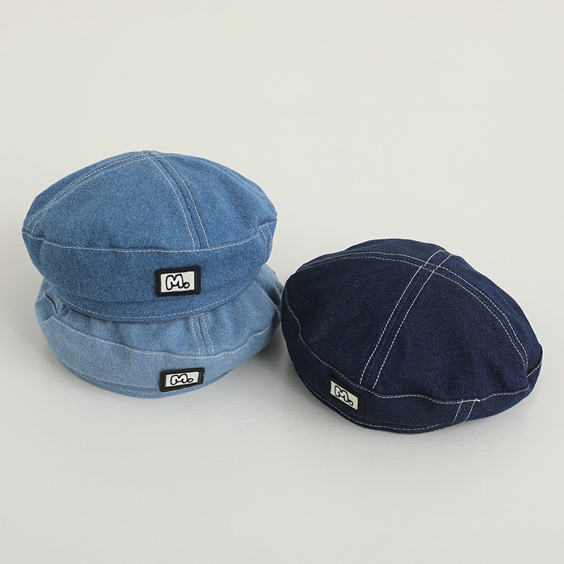 Mũ Beret Denim Thêu Chữ M Phong Cách Hip Hop Thời Trang Cho Bé