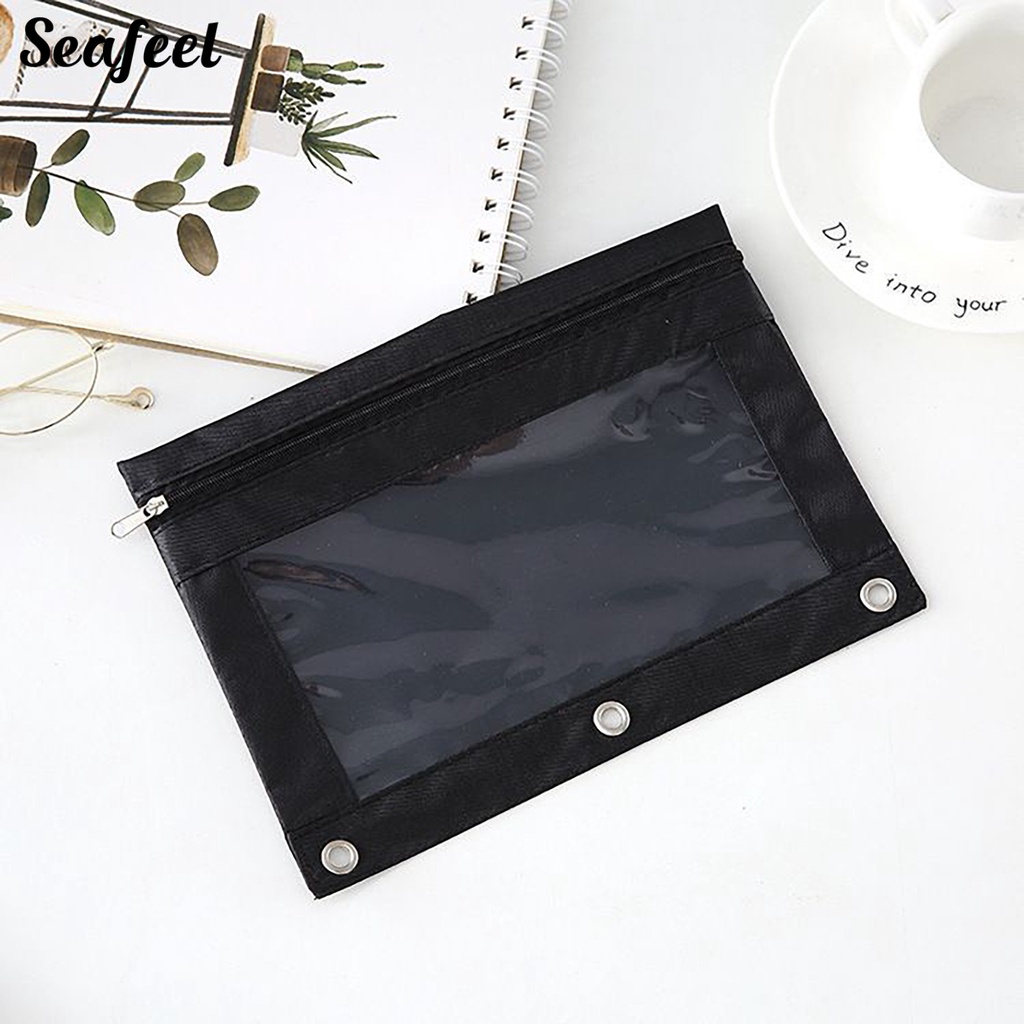 Túi Đựng Bút 3 Lỗ Bằng Vải Oxford Trong Suốt Có Khóa Kéo Tiện Dụng