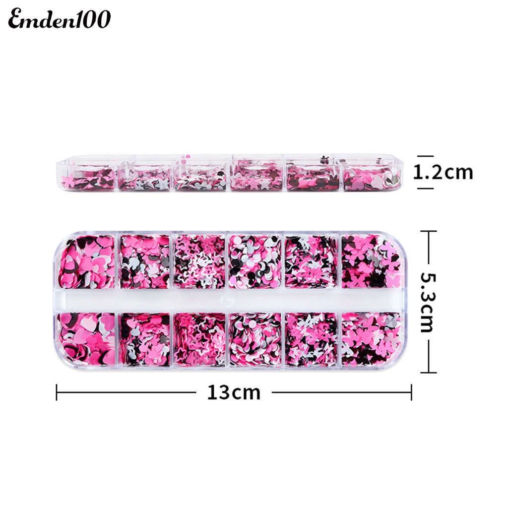 1 Hộp 12 Ngăn Đựng Phụ Kiện Trang Trí Móng Tay Xinh Xắn
