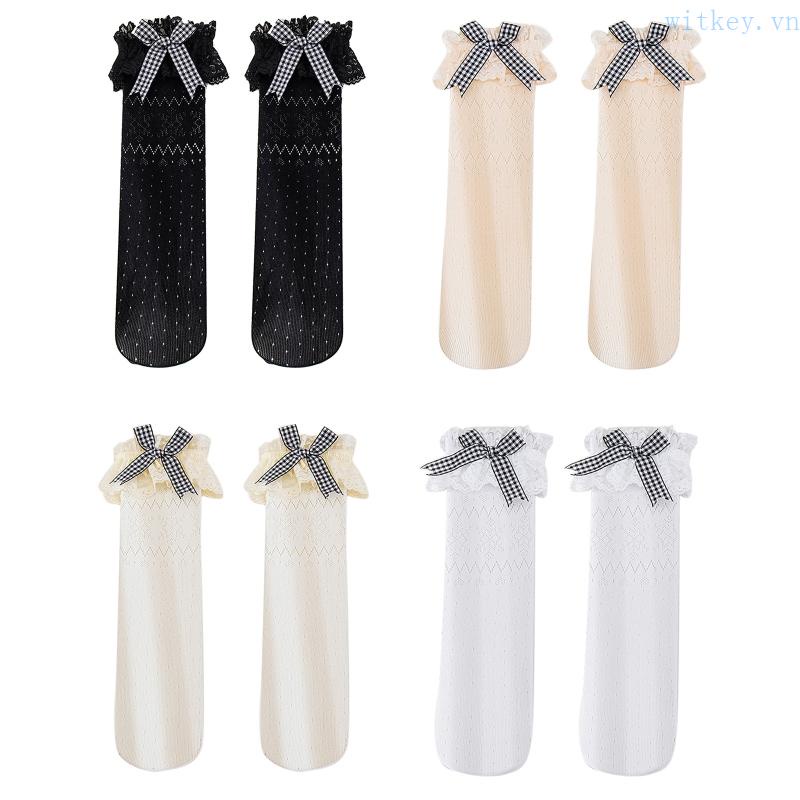 Vớ Dài Qua Gối Phối Ren Thoáng Khí Đính Nơ Phong Cách Lolita Thời Trang Xuân Hè Cho Bé Gái
