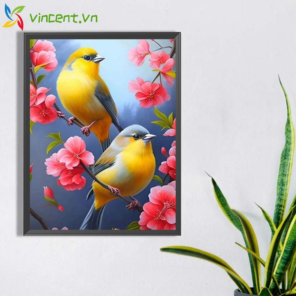 Tranh Đính Đá Kim Cương Toàn Bộ 5D DIY Hình Vẽ Chim Và Hoa
