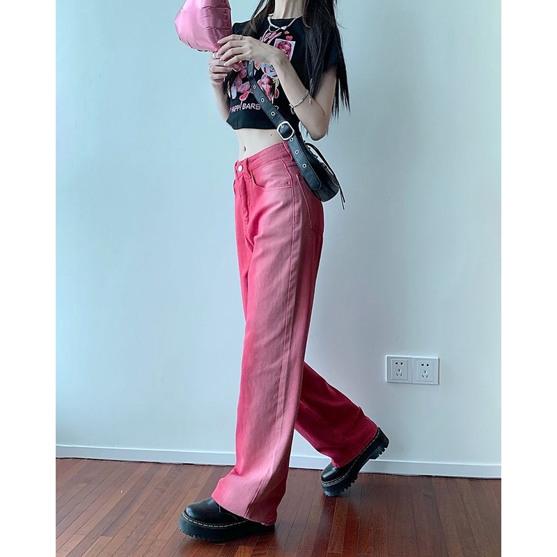 Quần Jean Ống Rộng Lưng Cao Màu Gradient Phong Cách Retro Mỹ Cho Nữ