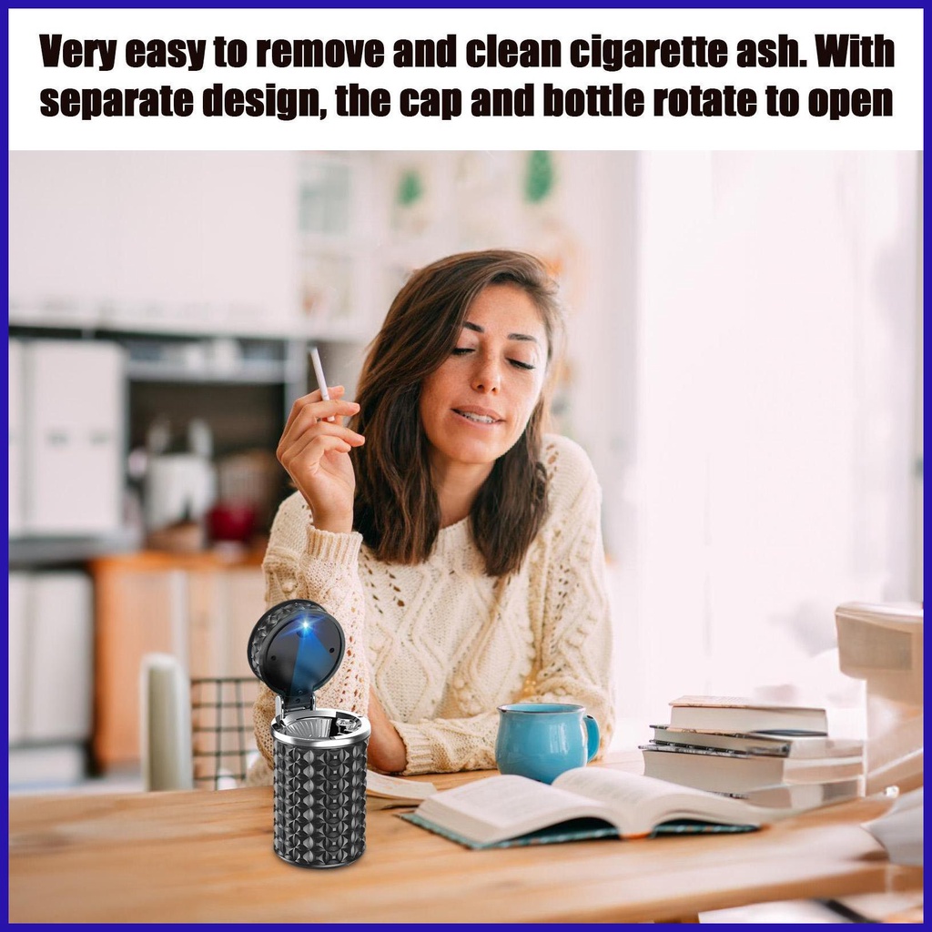 Khay Gạt Tàn Thuốc Mini Đa Năng Có Đèn LED Và Nắp Đậy Cho Xe Hơi / Văn Phòng / Nhà Hàng