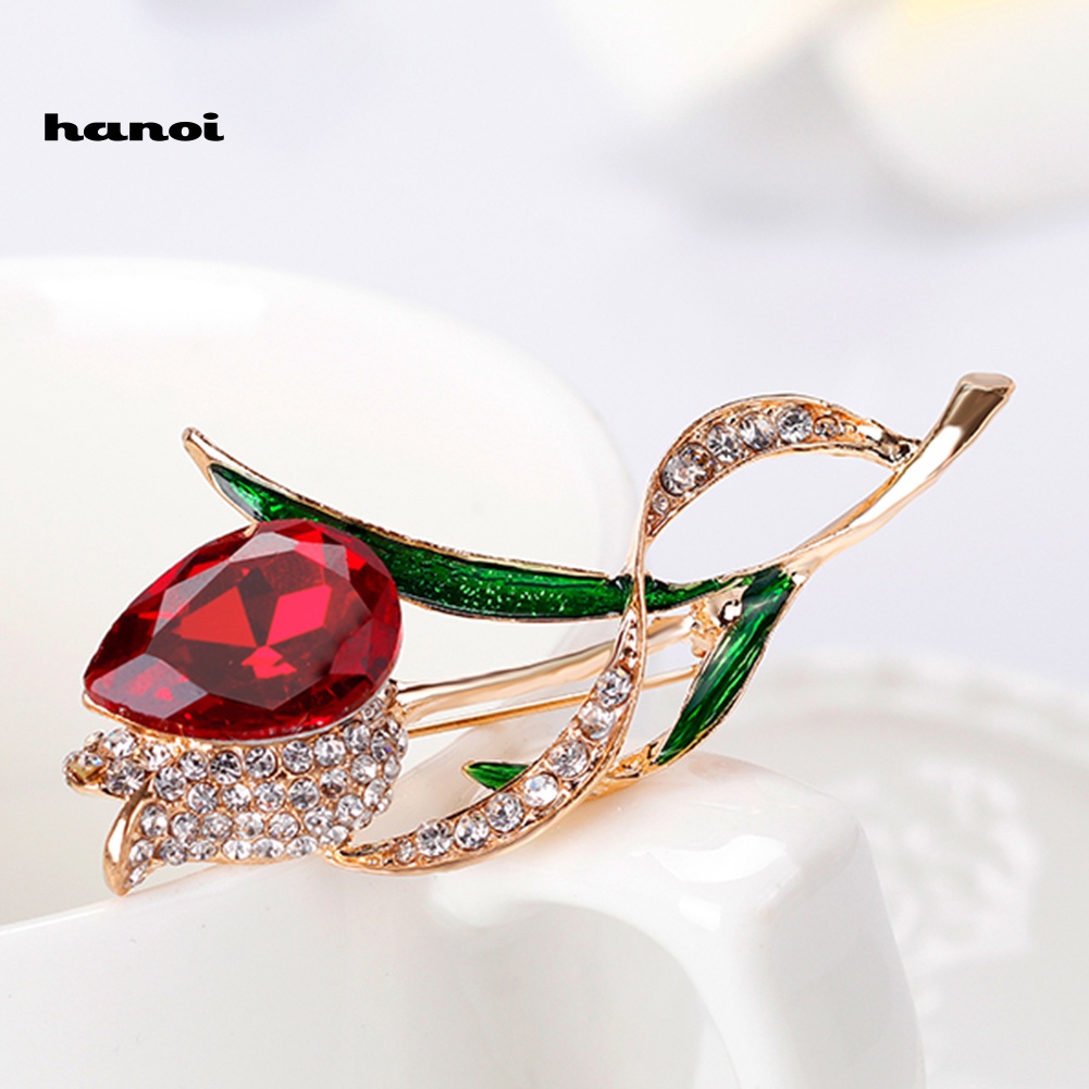 Ghim Cài Áo Hình Hoa Tulip Đính Đá Nhân Tạo Thời Trang Cho Nữ