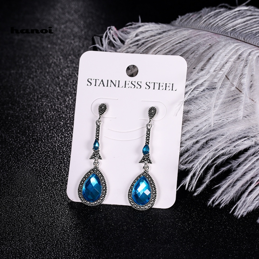 Khuyên Tai Kim Loại Hình Giọt Nước Đính Đá Vintage Cho Nữ