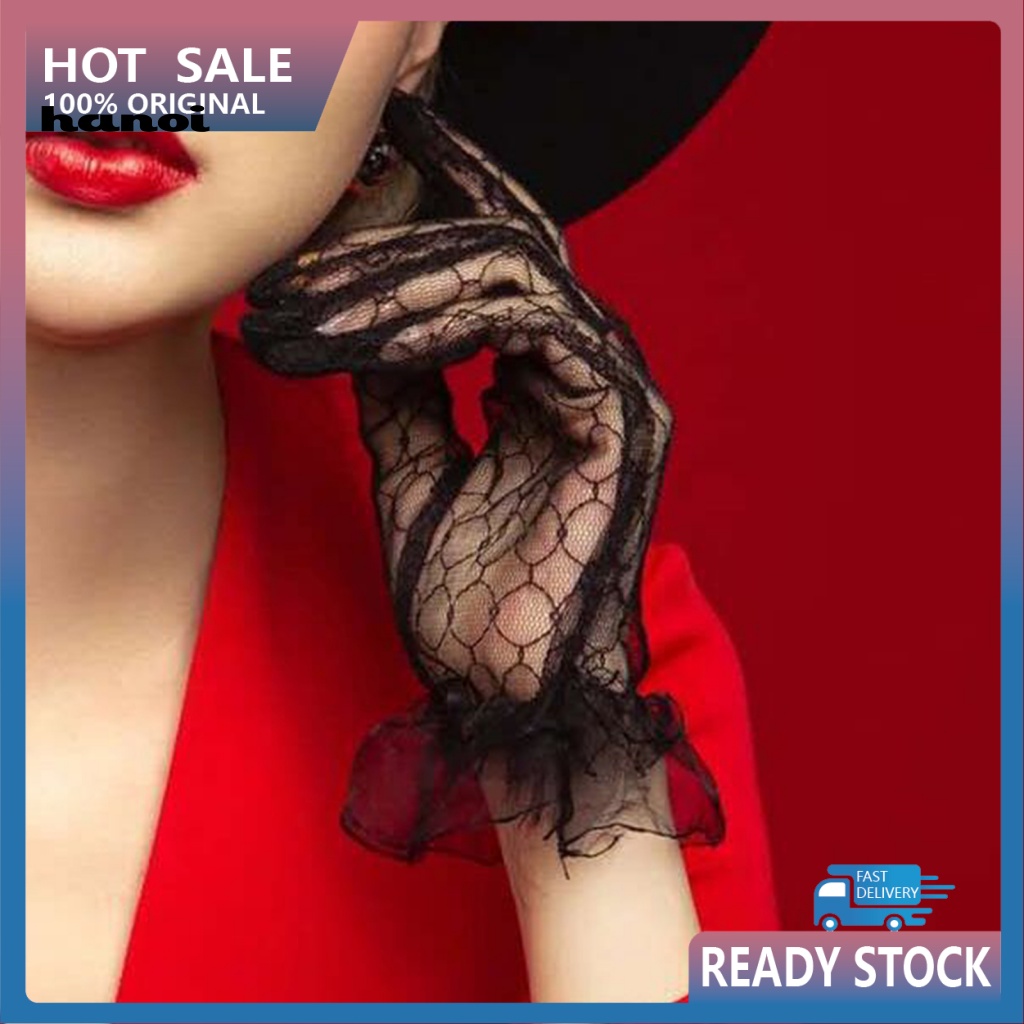 1 Đôi Găng Tay Phối Ren Xuyên Thấu Màu Sắc Thanh Lịch Dành Cho Cô Dâu