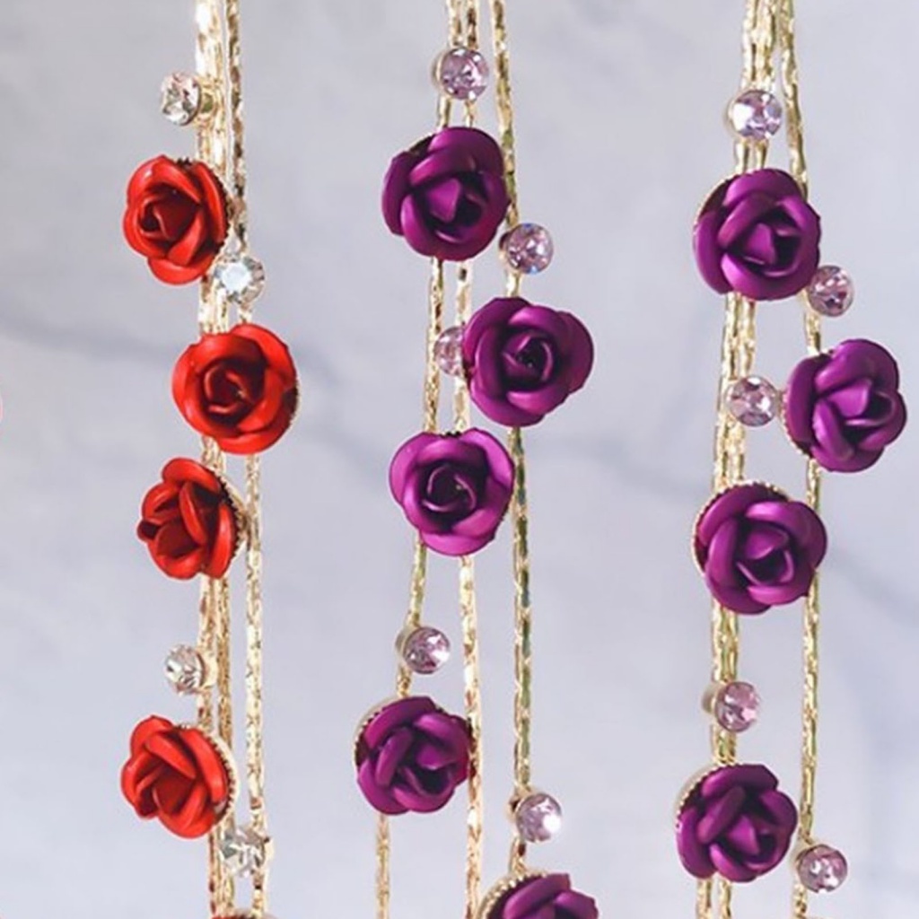 1 Đôi Bông Tai Dài Hình Hoa Hồng Đính Đá Lấp Lánh Dành Cho Nữ