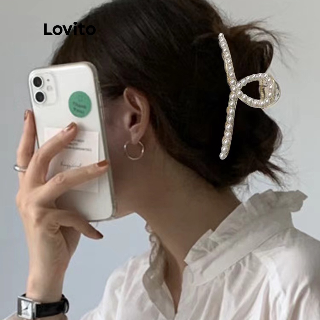 Kẹp tóc Lovito đính ngọc trai màu trơn thường ngày cho nữ LNA14099