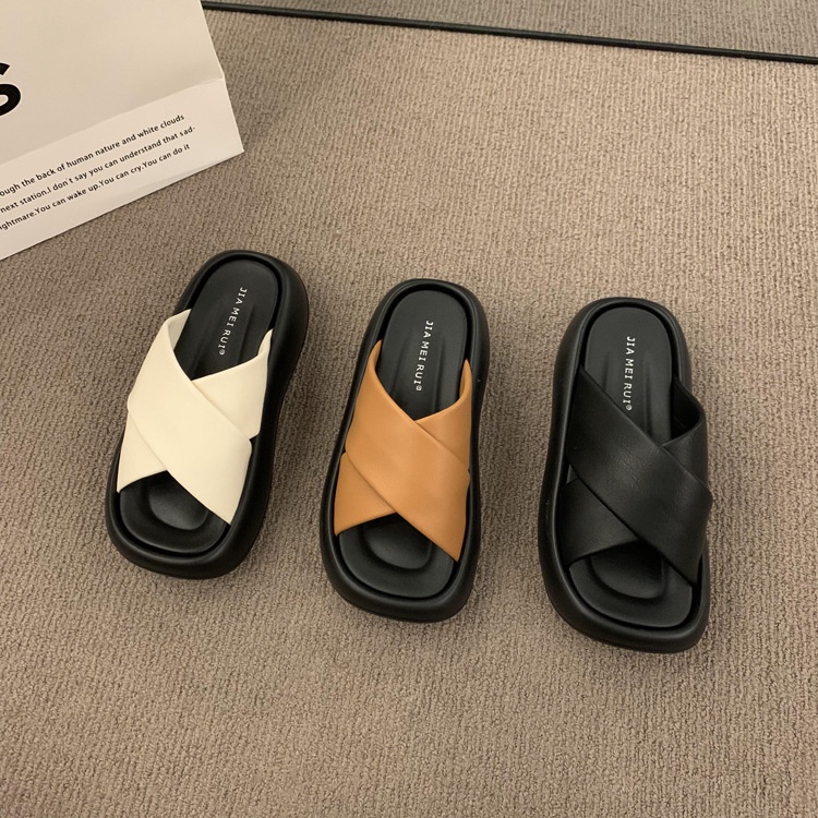 Dép Sandal Đế Dày Quai Chéo Phong Cách Roman Thời Trang Đi Biển Mùa Hè Hàng Mới 2023