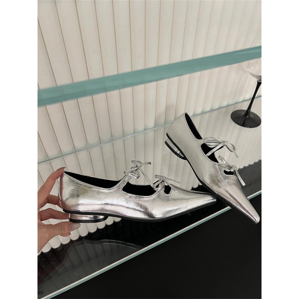 Giày Búp Bê Mũi Nhọn Miệng Nông Đế Bằng Mềm Mại Thoải Mái Đính Nơ Phong Cách Pháp Thời Trang Mùa Thu 202