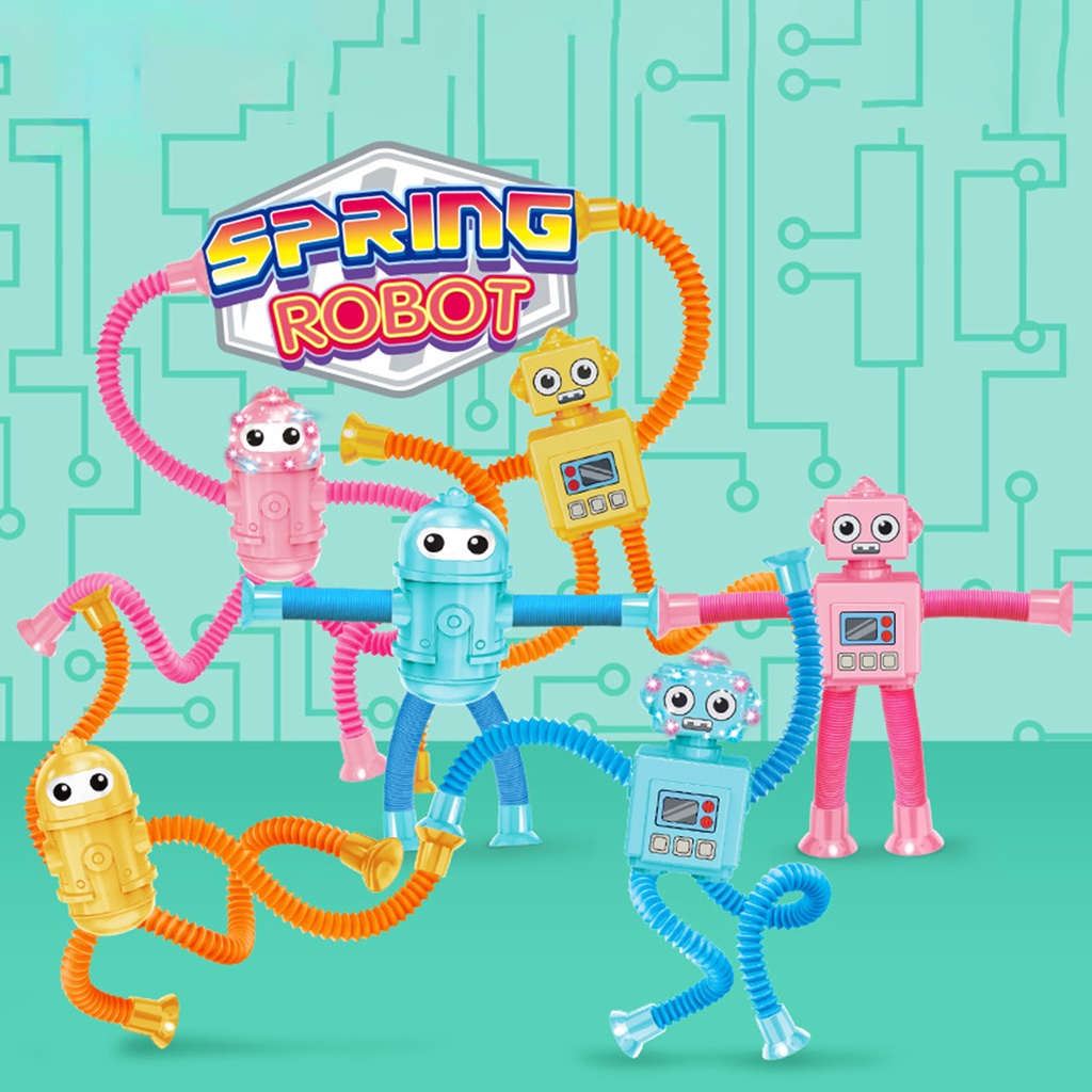 Đồ chơi Lò xo hươu cao cổ có ống hút dính . hươu lò xo kéo dãn đèn sáng