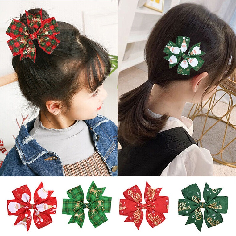 New Christmas Hair Bows Slides Clips Christmas Accessories Santa Tree Snowman