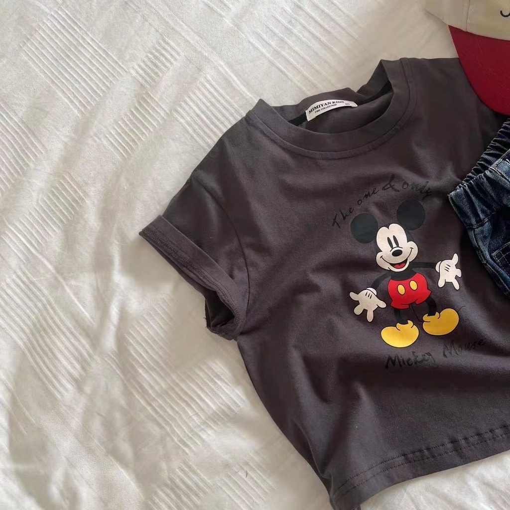 Pure cotton t-shirt trẻ em mùa hè phong cách mới phim hoạt hình bé trai cô gái ngắn tay áo sơ mi bé thường áo t-shirt cổ tròn