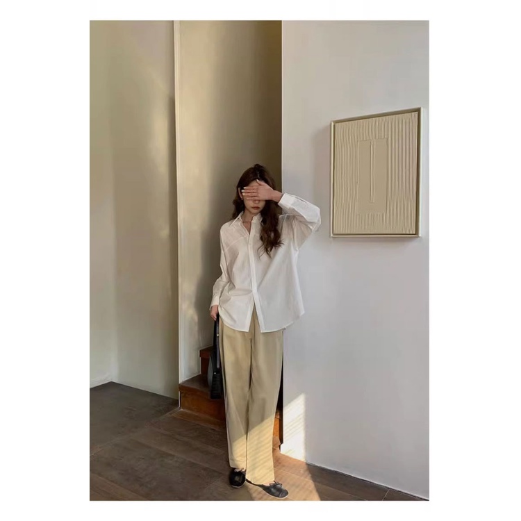 SUXI Áo Sơ Mi Trắng Tay Dài Dáng Rộng Thiết Kế Đơn Giản Thời Trang Mùa Thu Mới