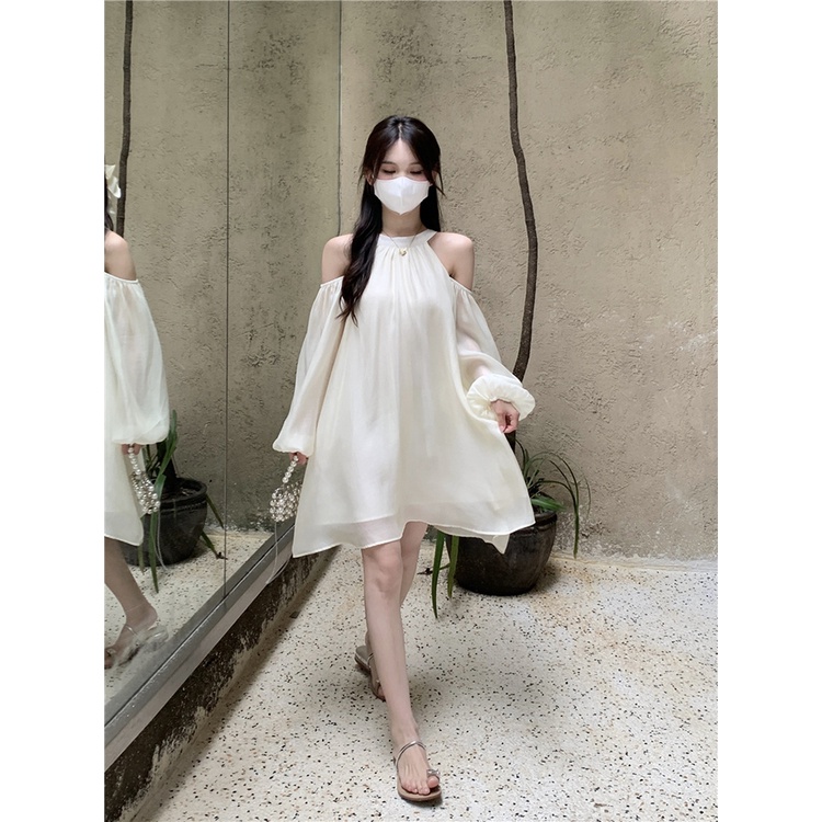 Đầm Chữ A Màu Trắng Thiết Kế Độc Đáo Thời Trang Mùa Thu Cho Nữ