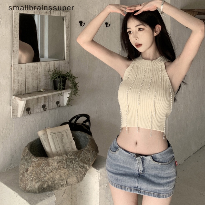 Áo Hai Dây Dệt Kim Cổ Tròn Đính Hạt Phong Cách Bohemian Thời Trang Mùa Hè Cho Bạn Gái SBS