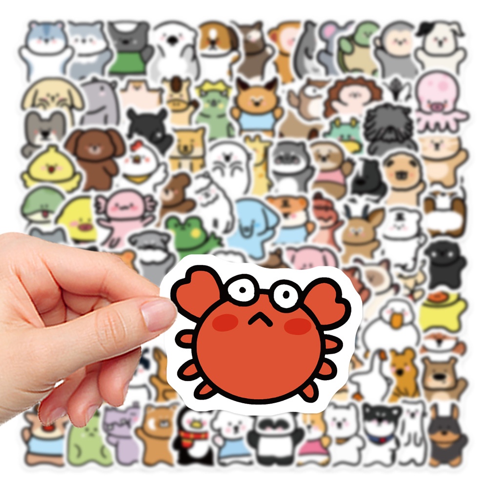 Set 100 Miếng Dán Trang Trí Mũ Bảo Hiểm Hình Động Vật Dễ Thương