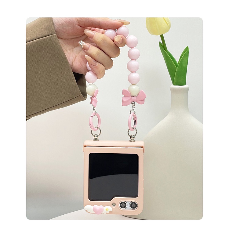 Thời Trang Bao Da Điện Thoại Màu Hồng Đính Hạt Dễ Thương Cho samsung galaxy z flip 5 4 3 zflip5 flip4 5g Ốp