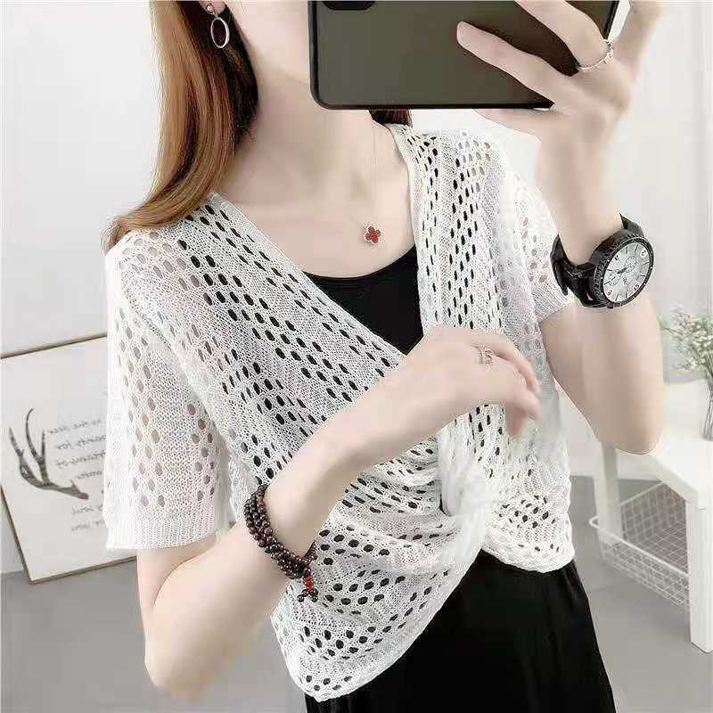 Áo Kiểu Cổ Chữ V Chất Liệu Dệt Kim Có Size Lớn Thời Trang Mùa Hè Dành Cho Nữ
