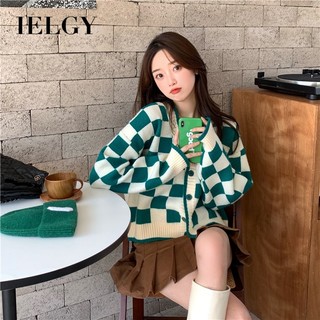 Áo khoác dáng ngắn IELGY phối màu sắc tương phản phong cách Hàn Quốc cho nữ