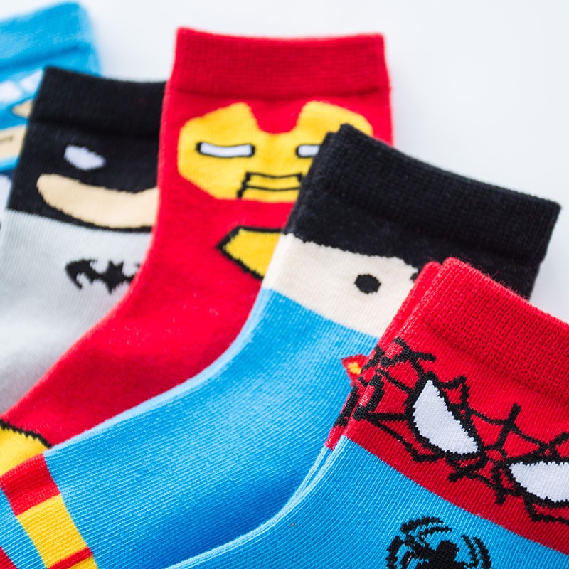 Vớ Cotton Dày Thoáng Khí Giữ Ấm Mùa Đông In Họa Tiết Hoạt Hình Marvel Iron Man Superman Batman