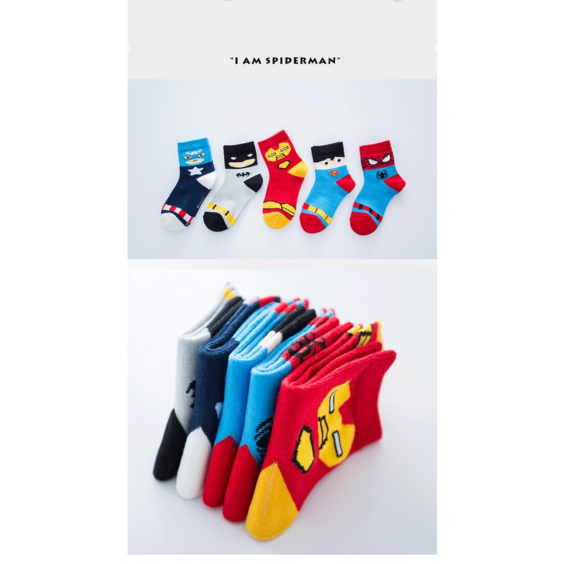 Vớ Cotton Dày Thoáng Khí Giữ Ấm Mùa Đông In Họa Tiết Hoạt Hình Marvel Iron Man Superman Batman